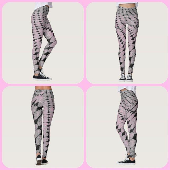 Kreise und Diamanten Muster Grau-Pink-Leggings Leggings (Von Creator hochgeladen)