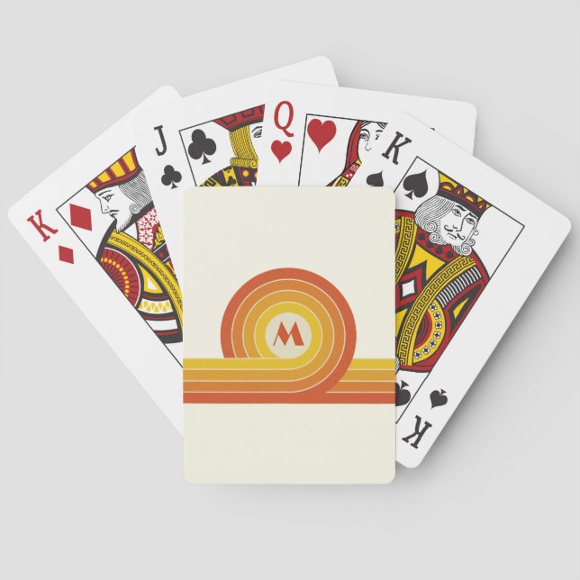 Kreise und Linien im Retrostil gelb und orange Spielkarten (Rückseite)