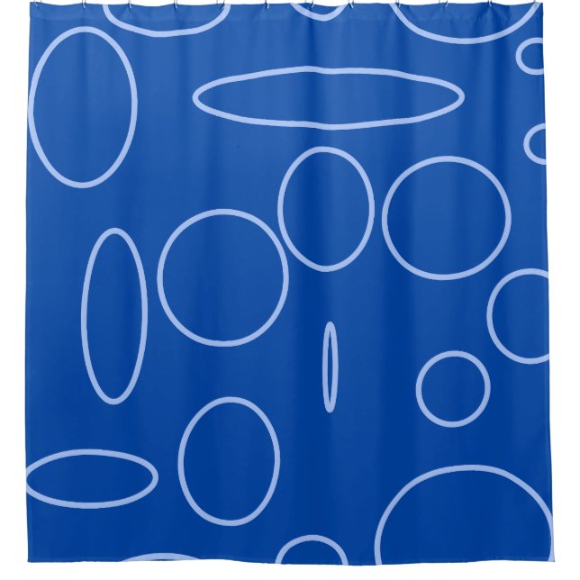 Kreise und Loops auf dem blauen Duschvorhang (Vorderseite)