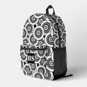 Kreise und Ringe geometrische schwarz-weiße Patter Bedruckter Rucksack
