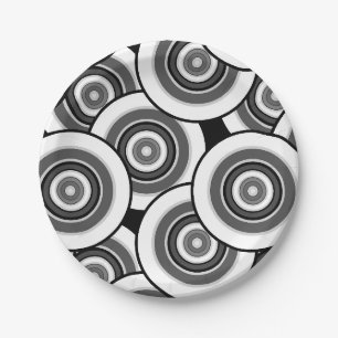 Kreise und Ringe geometrische schwarz-weiße Patter Pappteller