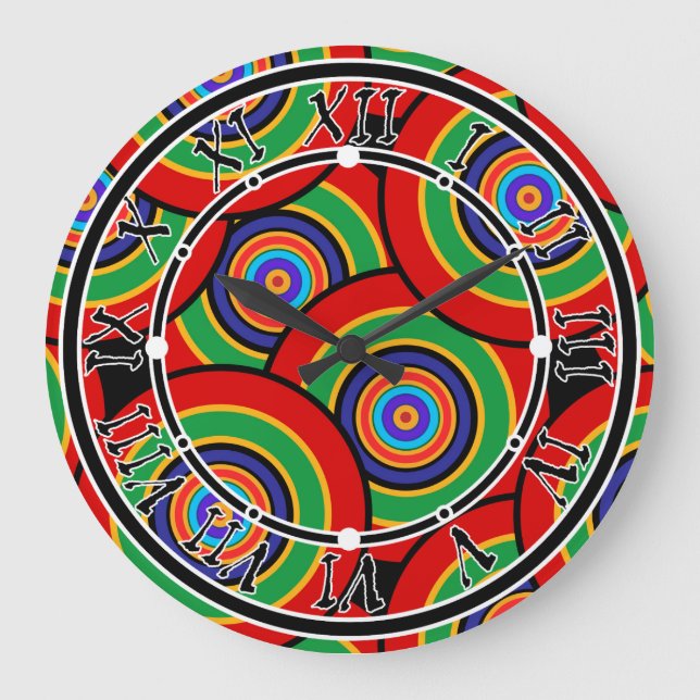 Kreise und Ringe Rettro Große Wanduhr (Vorderseite)