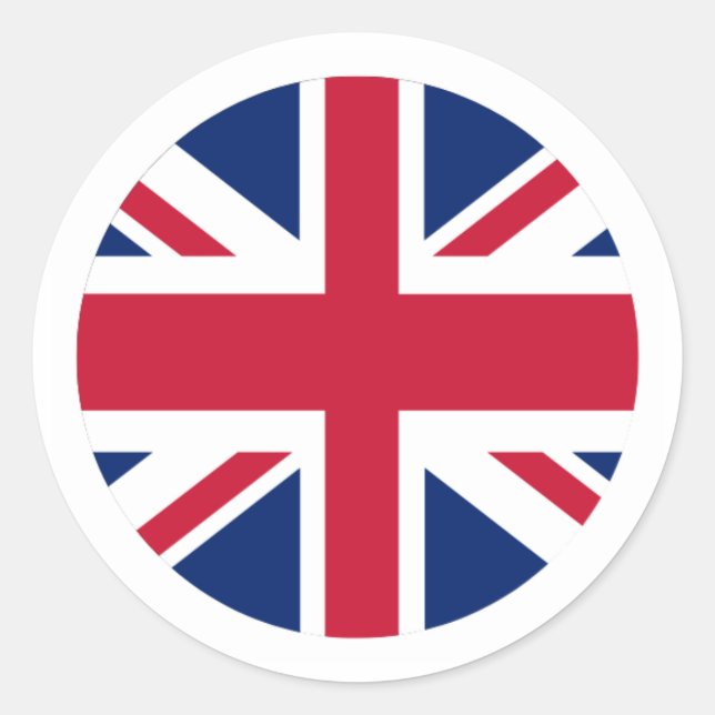 Kreisförmiger Union Jack Aufkleber mit weißem Rand (Vorderseite)