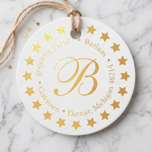 Kreisförmiges Goldstern-Monogramm-Label Geschenkanhänger