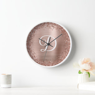 Kreisförmiges Roségold-Glitter und Folien-Monogram Uhr