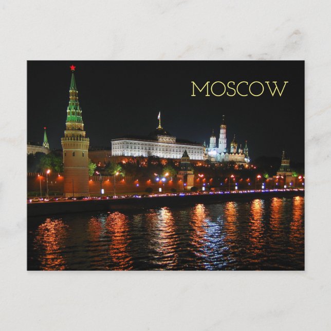 Kreml-Lichter, die von Moskau reflektieren Postkarte (Vorderseite)
