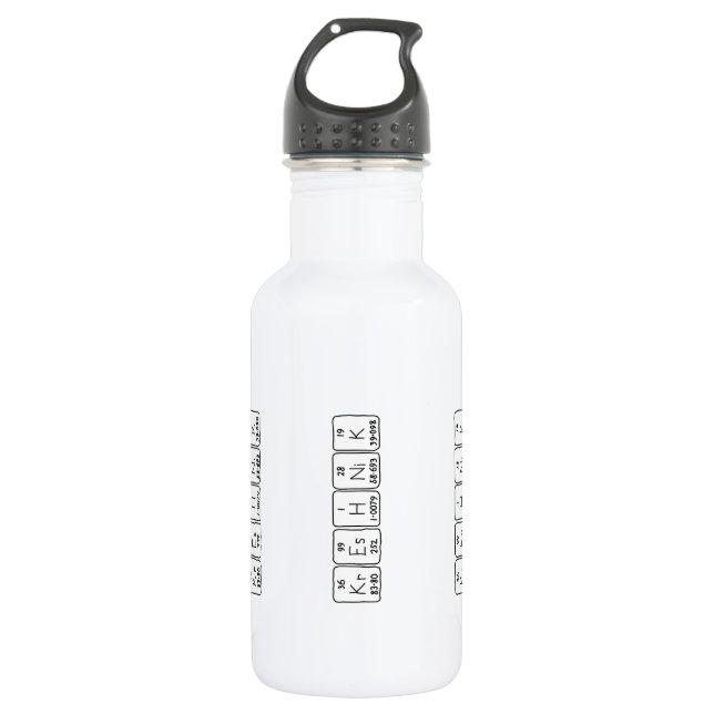 Kreshnik Flasche mit periodischem Tafelnamen Edelstahlflasche (Vorderseite)
