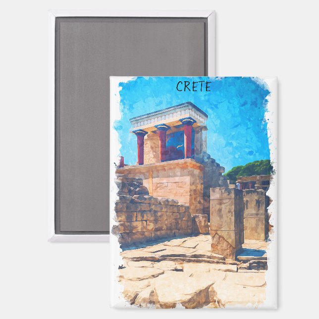 Kreta Griechenland Antiker Tempel Wasserfarbe Magnet (Vorderseite/Rückseite)