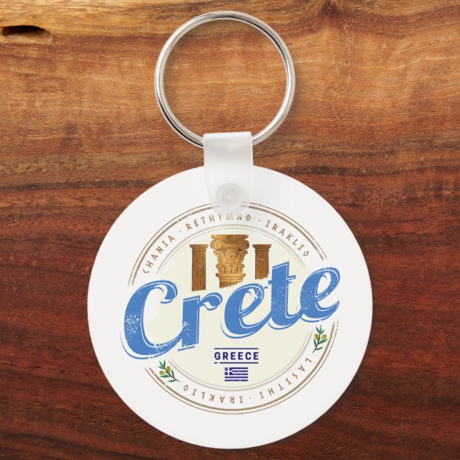 Kreta Island Griechenland Retro Vintag Holiday Sou Schlüsselanhänger (Vorderseite)