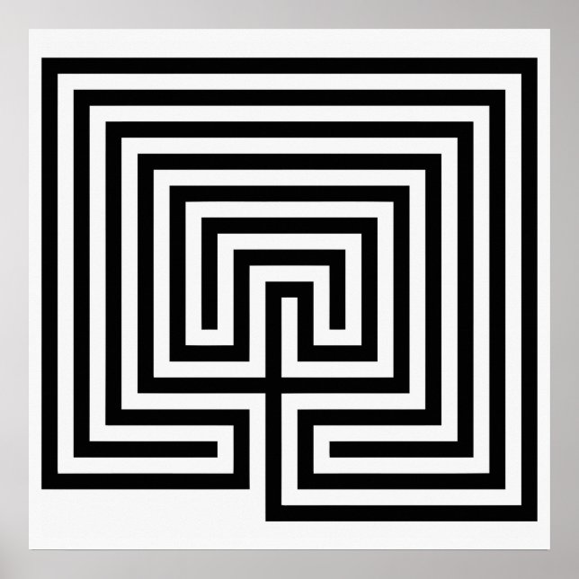 Kreta Labyrinth in Schwarzweiß Poster (Vorne)