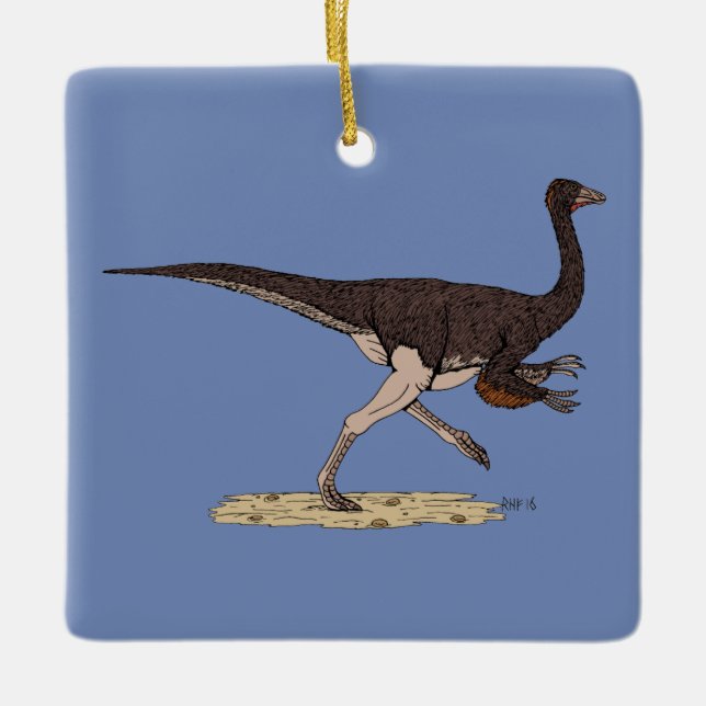 Kretakischer Dinosaurier Ornithomimus Keramikornament (Vorderseite)