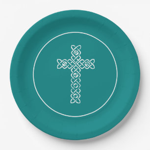 Kreuz   Aquamarine Blaue Kommunion Taufe Christen Pappteller