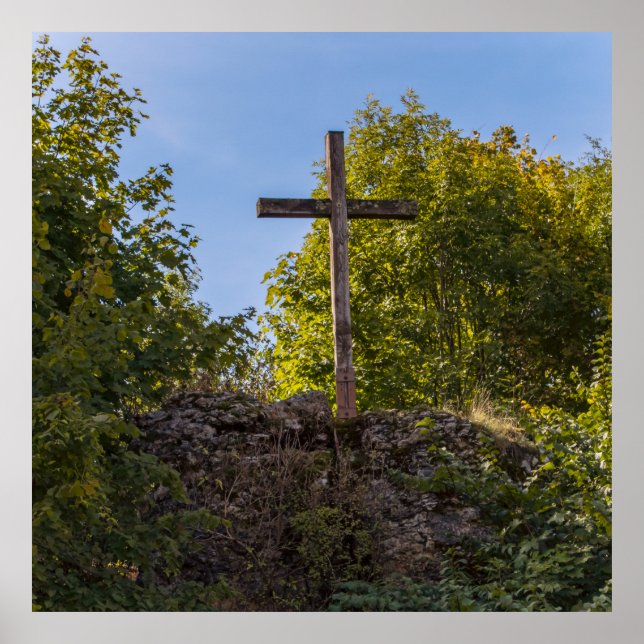 Kreuz auf den Felsen Poster (Vorne)