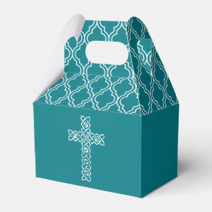 Kreuz auf der Dunklen Aquamarinen Erstkommune Geschenkschachtel