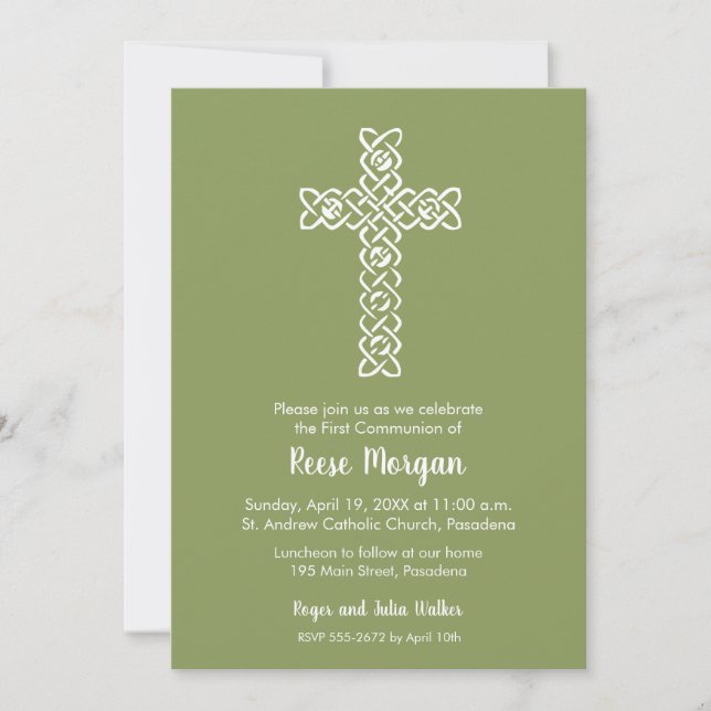 Kreuz auf Moss Green Christening, Taufe lädt ein (Vorderseite)