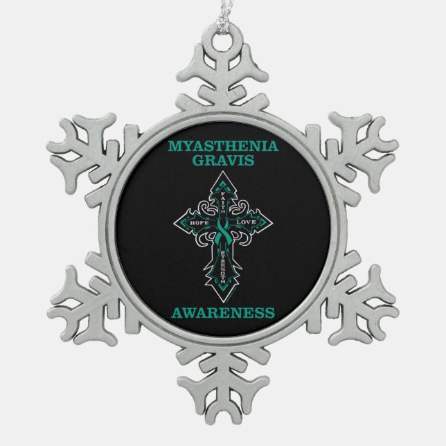 Kreuz/Bewusstsein...Myasthenia Gravis Schneeflocken Zinn-Ornament (Vorderseite)