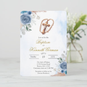 Kreuz blau boho floral Taufeinladung Einladung