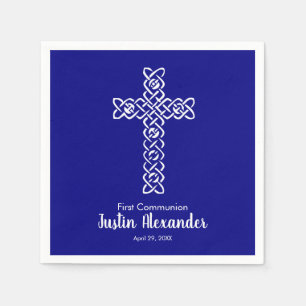 Kreuz   Blaue Kommunion Taufen Christening Serviette