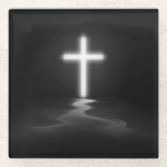 Kreuz im Nebel Glasuntersetzer (Vorderseite)