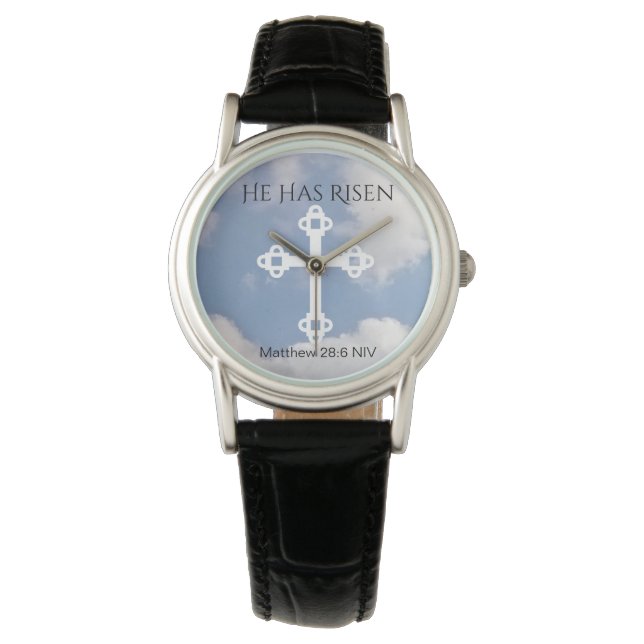 Kreuz in Cloudy Sky Auferstehung Blue Oaster Gesch Armbanduhr (Vorderseite)