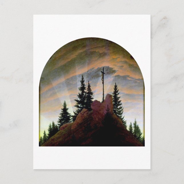 Kreuz in den Bergen, Friedrich Postkarte (Vorderseite)