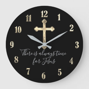 Kreuz in Gold beliebiger Farbe Immer Zeit für Jesu Große Wanduhr
