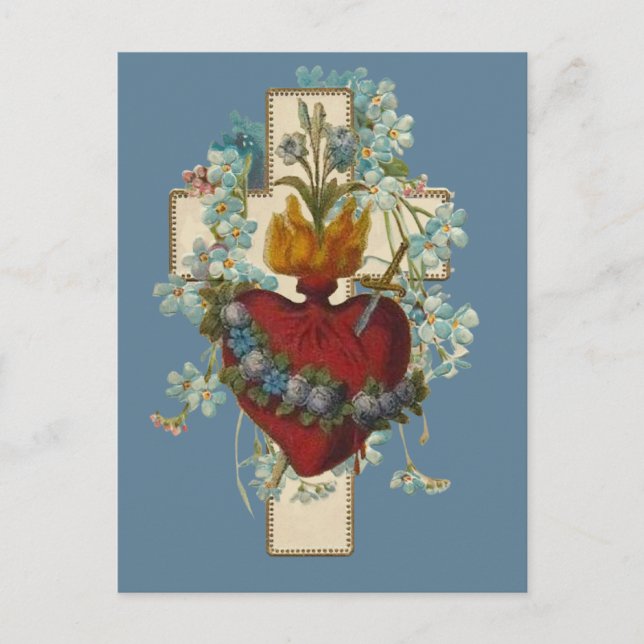 Kreuz Jungfrau Maria imakulieren Herz Religiös  Postkarte (Vorderseite)