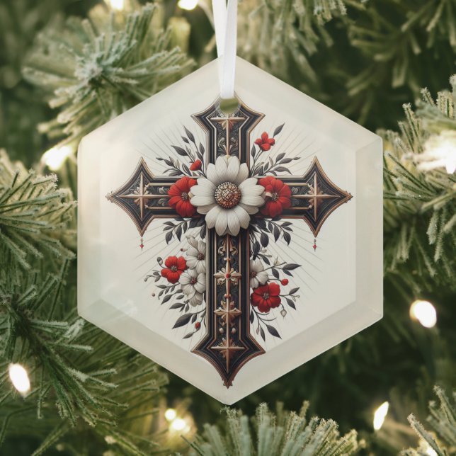 Kreuz mit Blume Ornament Aus Glas (Insitu)