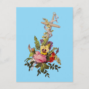 Kreuz mit Blumen in Form eines Ankers Postkarte