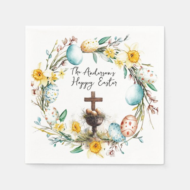 Kreuz mit dekorativen Eiern I Blumenoster Serviette (Vorderseite)