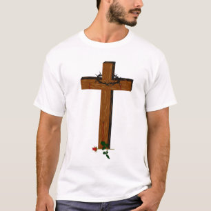 Kreuz mit einem Dornen-Wreath-und Rosen-T - Shirt