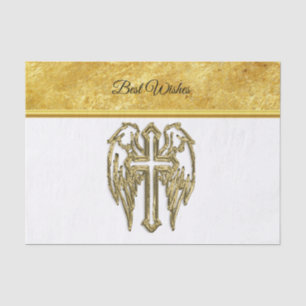 Kreuz mit Flügeln und weißer und goldener Folie Seidenpapier