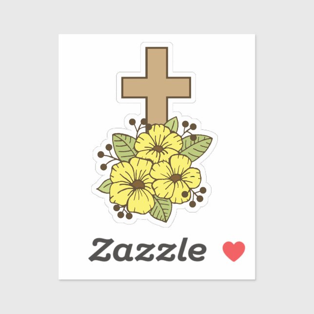 Kreuz mit gelben Blumen Aufkleber (Blatt)