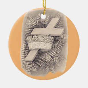 Kreuz mit Krone und Sieg Keramik Ornament