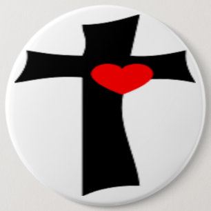 KREUZ MIT ROTEM HERZ BUTTON