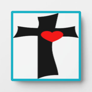 KREUZ MIT ROTEM HERZ FOTOPLATTE