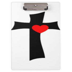 KREUZ MIT ROTEM HERZ KLEMMBRETT