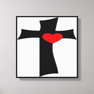 KREUZ MIT ROTEM HERZ LEINWANDDRUCK