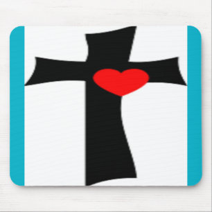 KREUZ MIT ROTEM HERZ MOUSEPAD