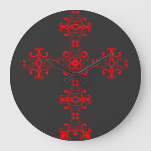 Kreuz mit rotem Ornament Große Wanduhr