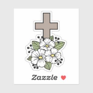Kreuz mit weißer Blume Aufkleber