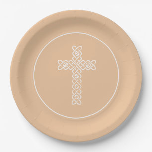 Kreuz   Peach Communion Taufen Christening Pappteller