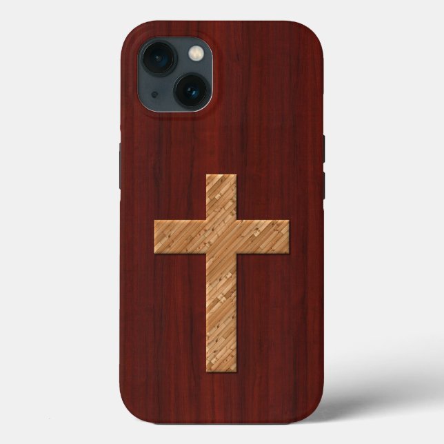 Kreuz: Redwood mit Ebossed White Pine Case-Mate iPhone Hülle (Rückseite)