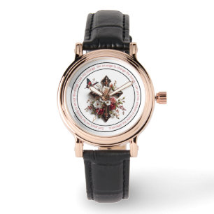 Kreuz, Rose, Schmetterling und Stille Armbanduhr