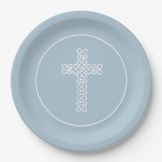 Kreuz | Steel Blue Communion Taufe Christening Pappteller