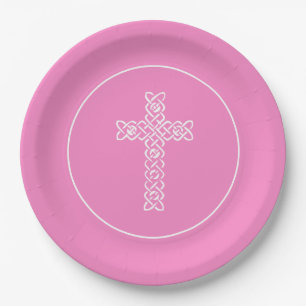 Kreuz Taffy Pink Kommunion Taufe Christening Pappteller