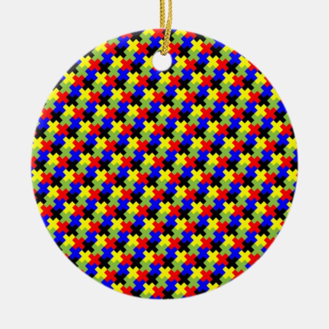 Kreuz - Tetris - Retro Keramik Ornament (Vorne)