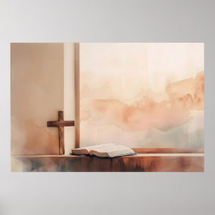 Kreuz und Bibel Wandkunst – Aquarell Christlich Poster