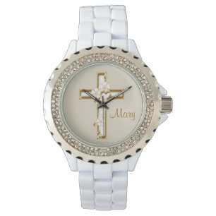 Kreuz und Blumen addieren einen Namen Armbanduhr
