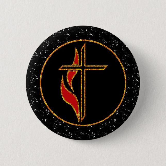 Kreuz und Flamme Button (Vorderseite)